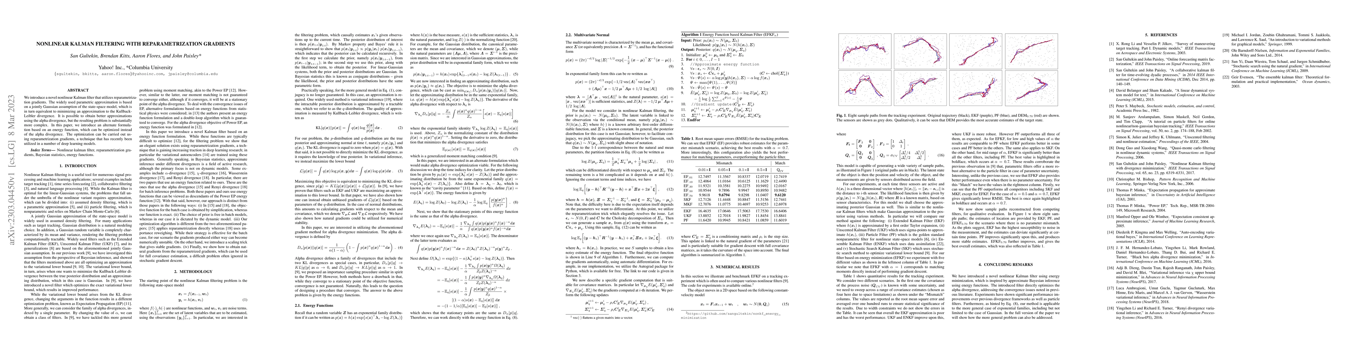 Thumbnail for Nonlinear Kalman Filtering with Reparametrization Gradients