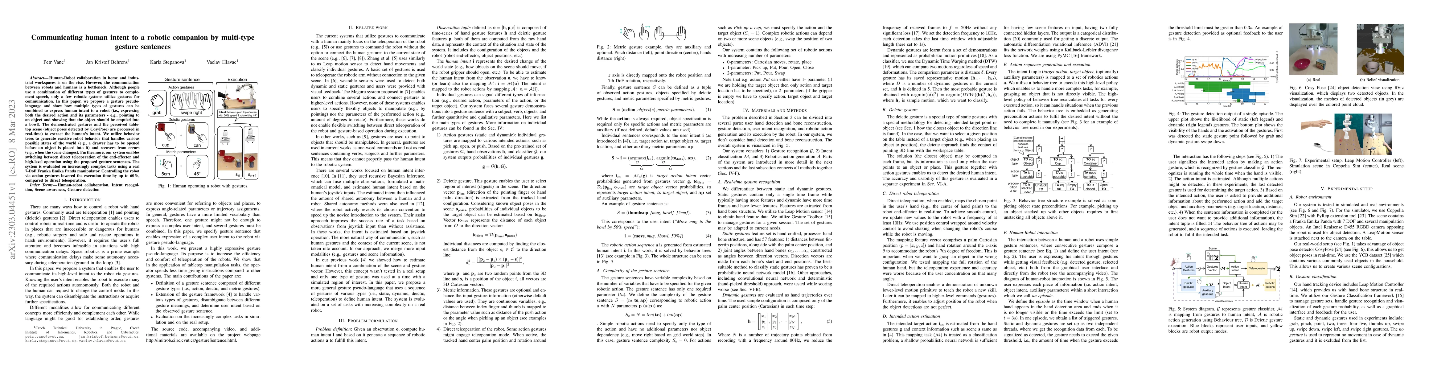 Thumbnail for Communicating human intent to a robotic companion by multi-type gesture
  sentences