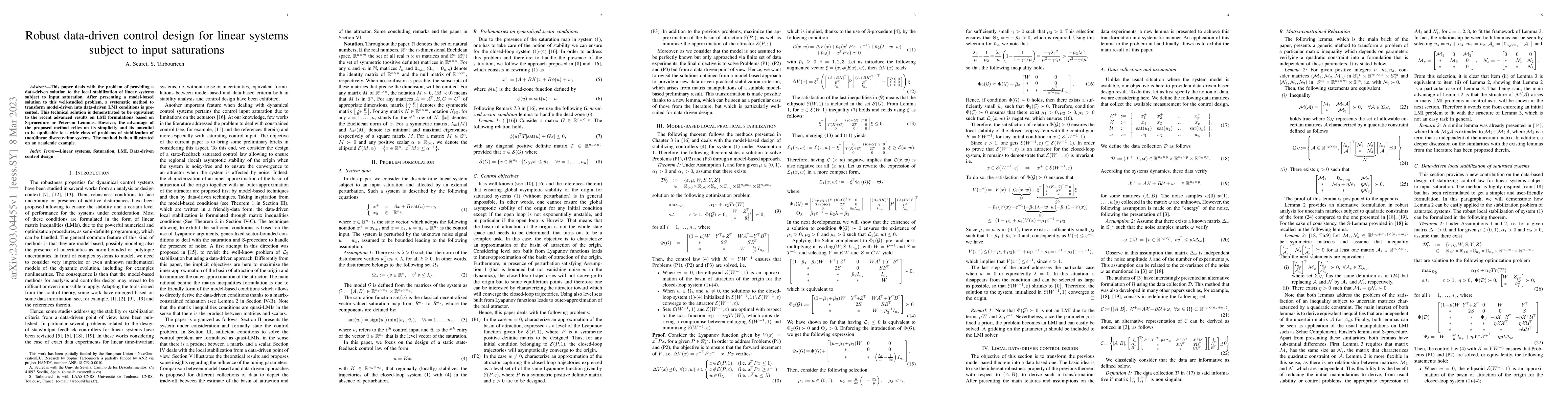 Thumbnail for Robust data-driven control design for linear systems subject to input
  saturations