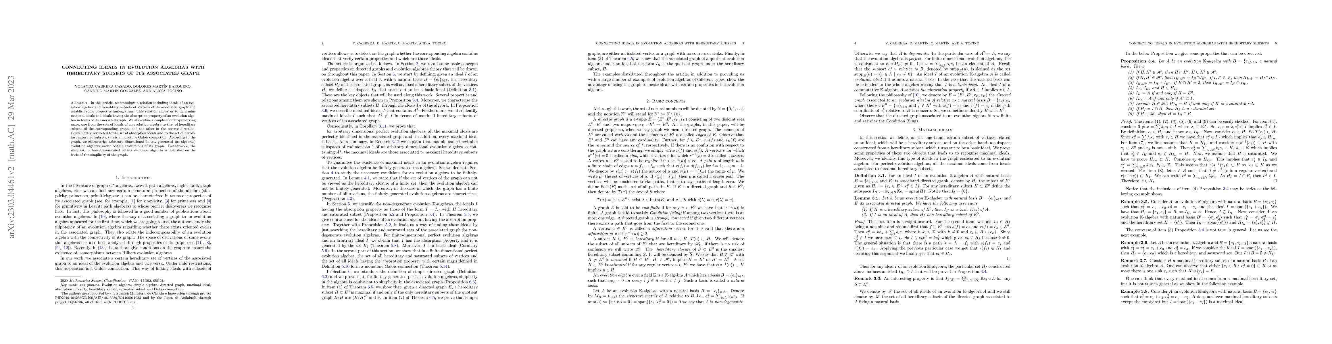 Thumbnail for Connecting ideals in evolution algebras with hereditary subsets of its
  associated graph