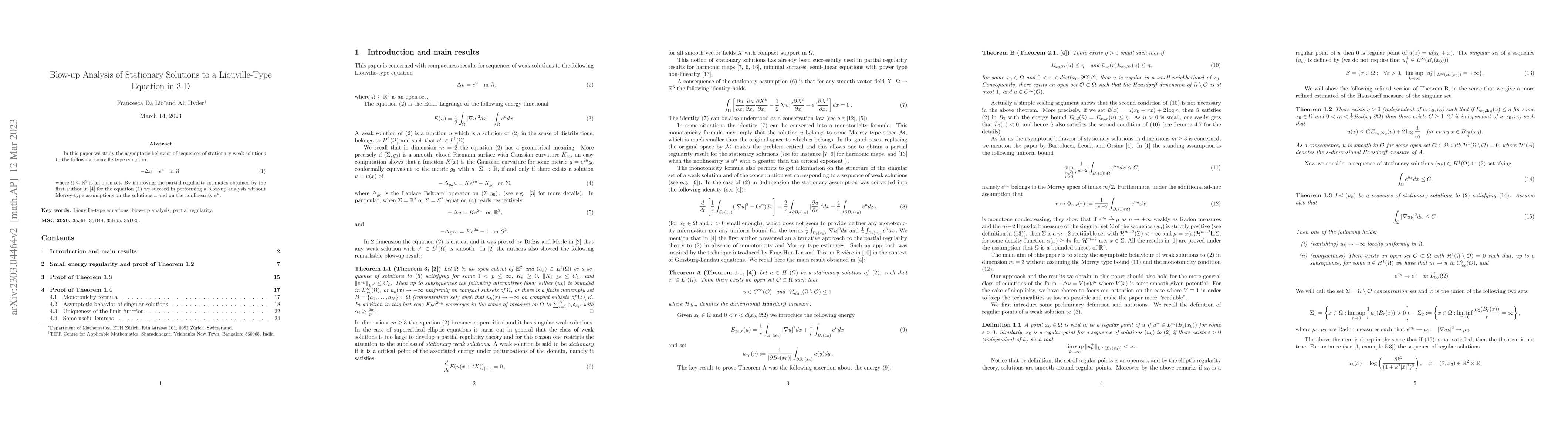 Thumbnail for Blow-up Analysis of Stationary Solutions to a Liouville-Type Equation in
  3-D