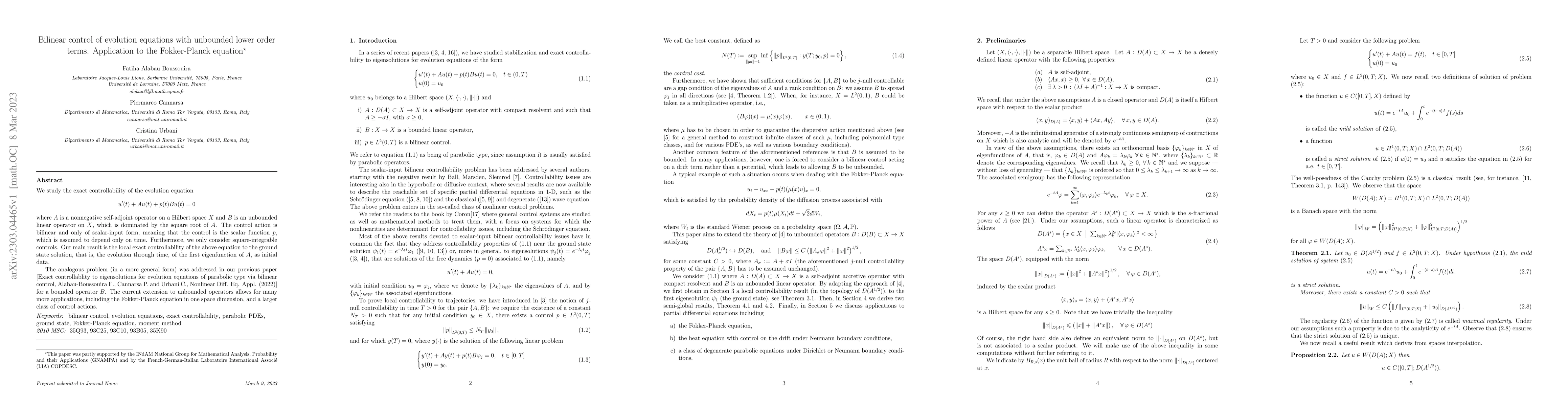 Thumbnail for Bilinear control of evolution equations with unbounded lower order
  terms. Application to the Fokker-Planck equation