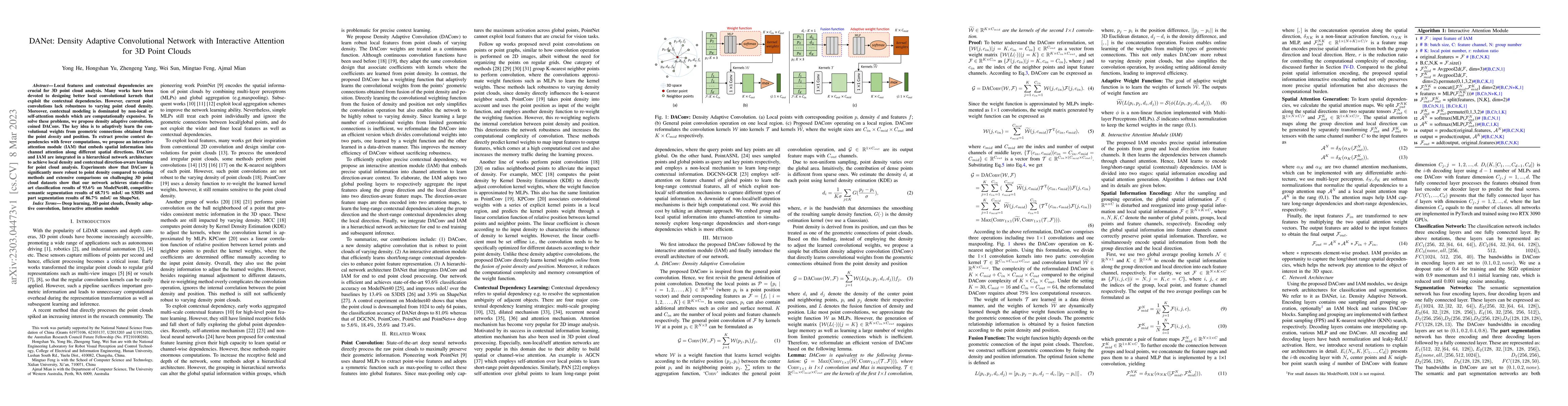 Thumbnail for DANet: Density Adaptive Convolutional Network with Interactive Attention
  for 3D Point Clouds