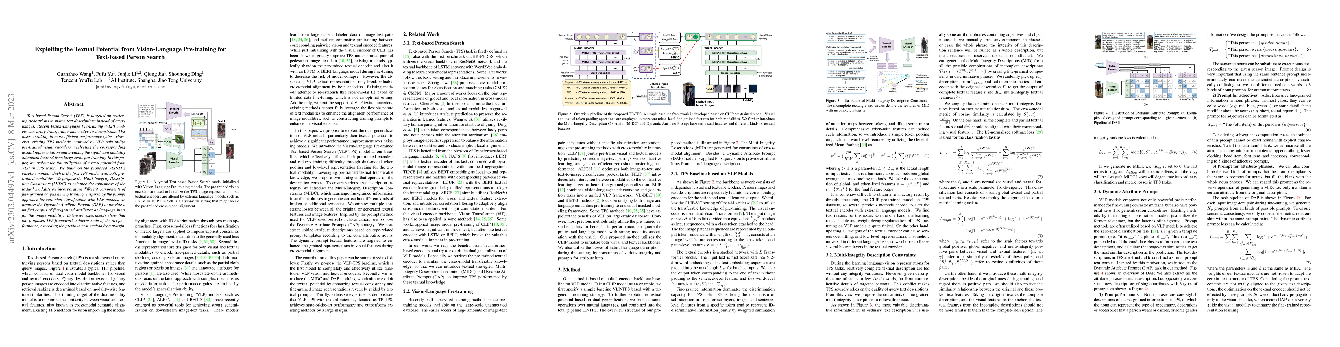 Thumbnail for Exploiting the Textual Potential from Vision-Language Pre-training for
  Text-based Person Search