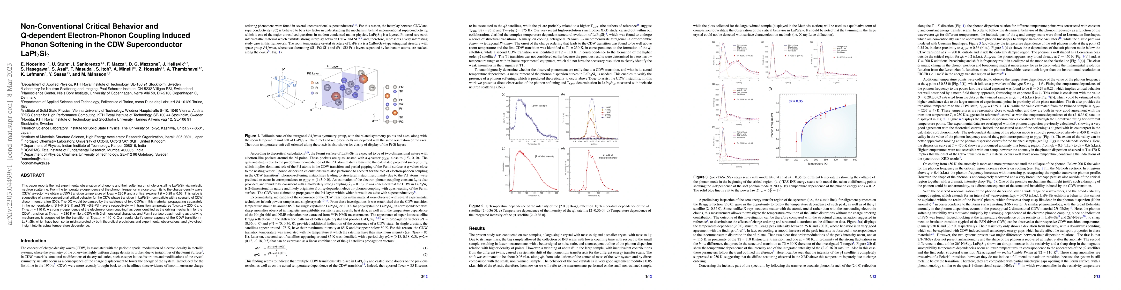 Thumbnail for Non-Conventional Critical Behavior and Q-dependent Electron-Phonon
  Coupling Induced Phonon Softening in the CDW Superconductor LaPt2Si2