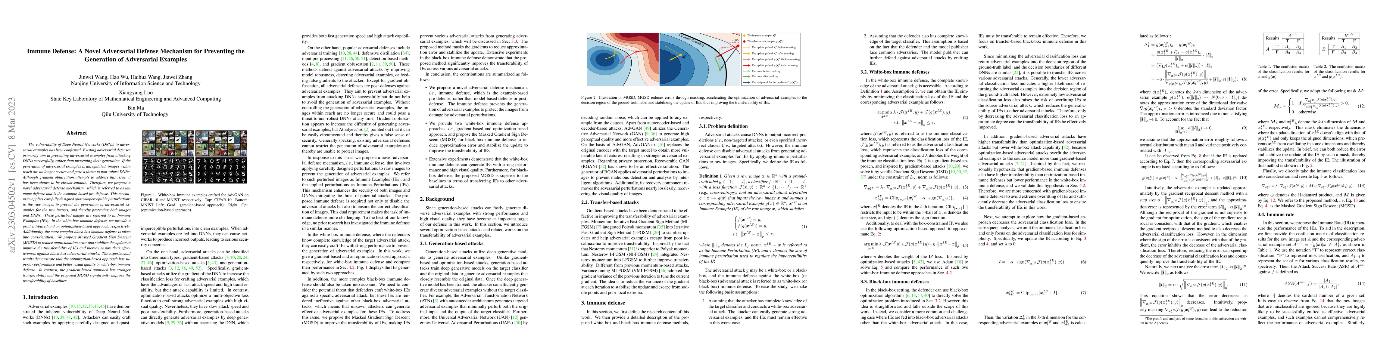 Thumbnail for Immune Defense: A Novel Adversarial Defense Mechanism for Preventing the
  Generation of Adversarial Examples