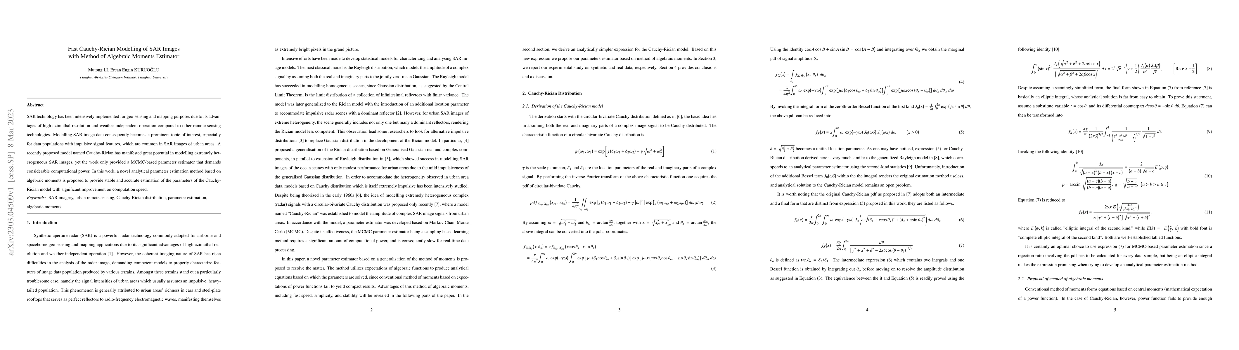 Thumbnail for Fast Cauchy-Rician Modelling of SAR Images with Method of Algebraic
  Moments Estimator