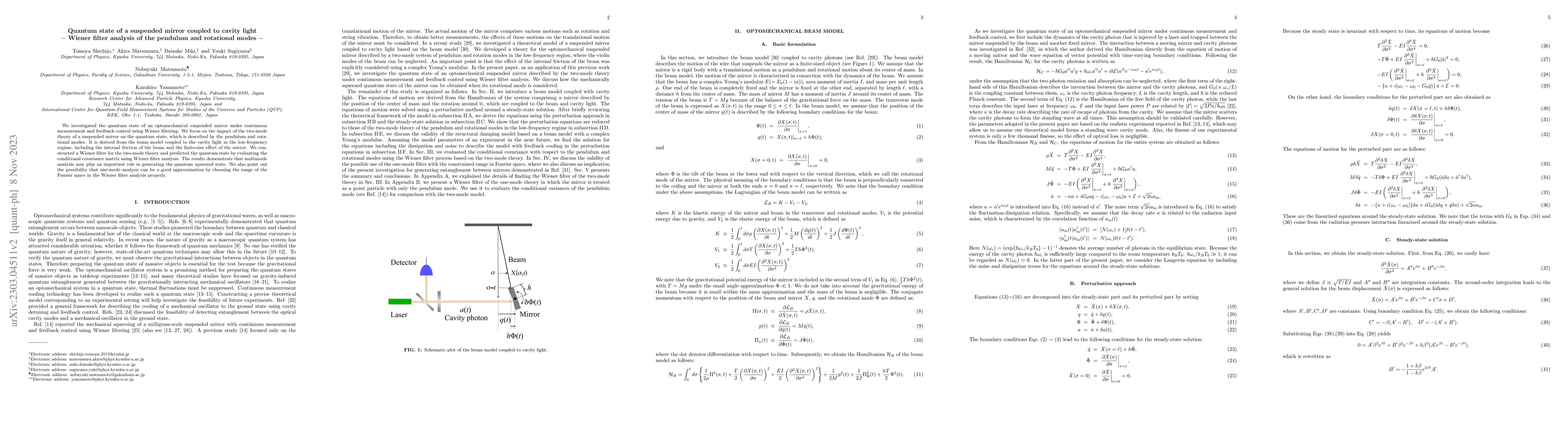 Thumbnail for Quantum state of a suspended mirror coupled to cavity light -- Wiener
  filter analysis of the pendulum and rotational modes