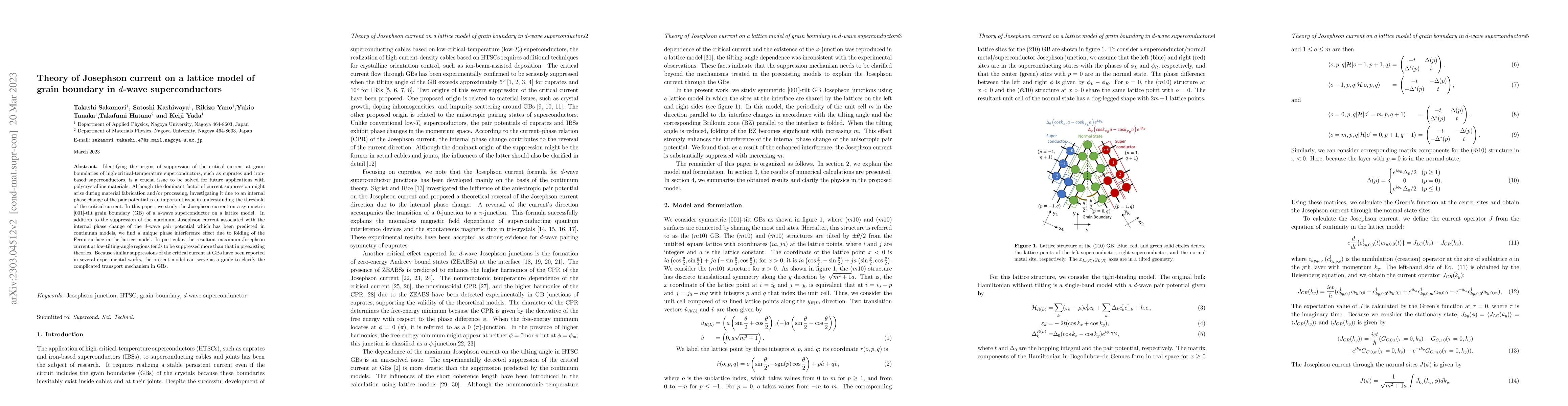 Thumbnail for Theory of Josephson current on a lattice model of grain boundary in
  $d$-wave superconductors
