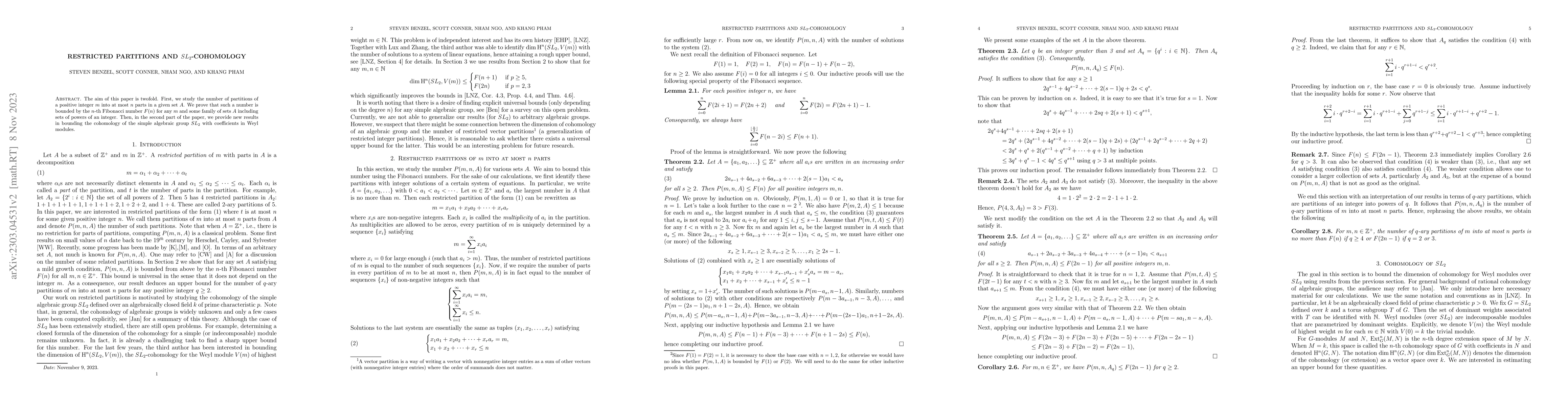 Thumbnail for Restricted Partitions and $SL_2$ Cohomology