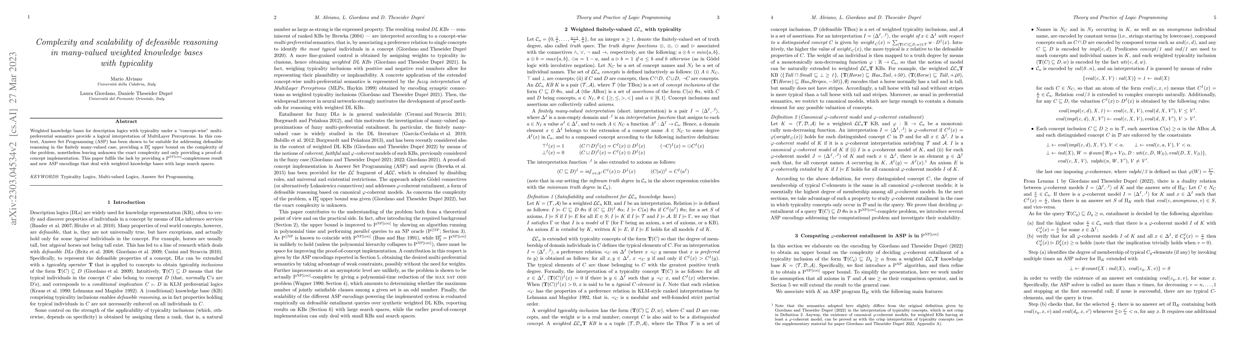 Thumbnail for Complexity and scalability of defeasible reasoning in many-valued
  weighted knowledge bases with typicality