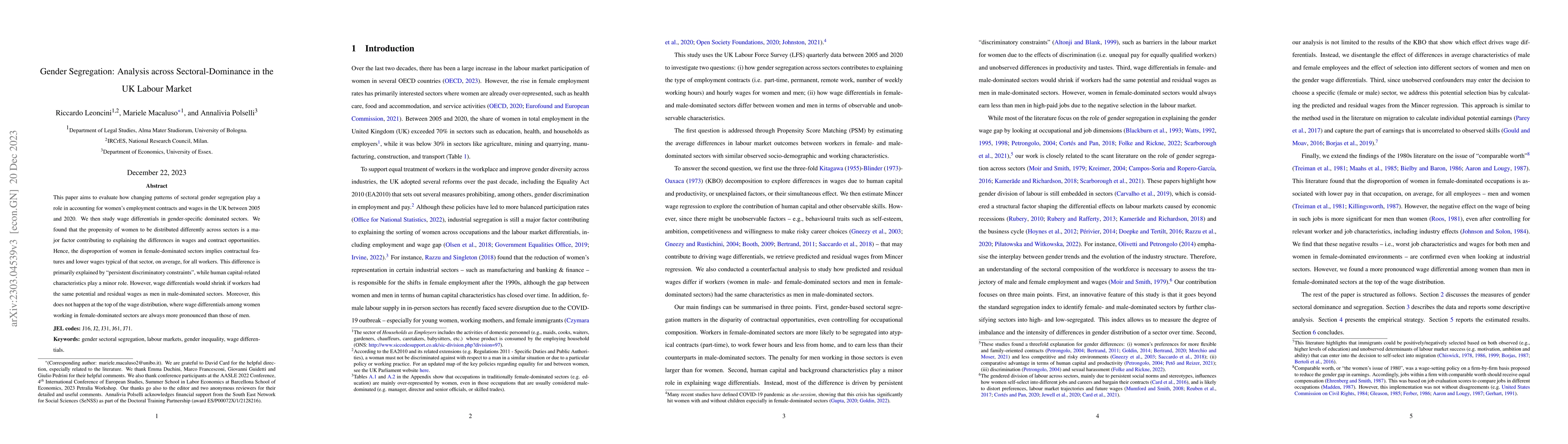 Thumbnail for Gender Segregation: Analysis across Sectoral-Dominance in the UK Labour
  Market