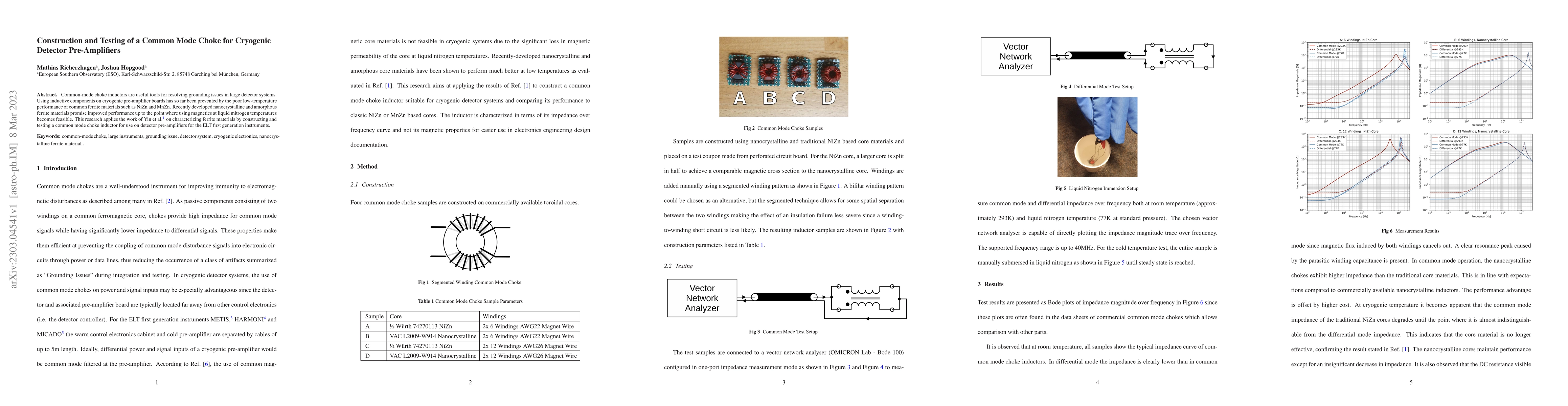Thumbnail for Construction and Testing of a Common Mode Choke for Cryogenic Detector
  Pre-Amplifiers