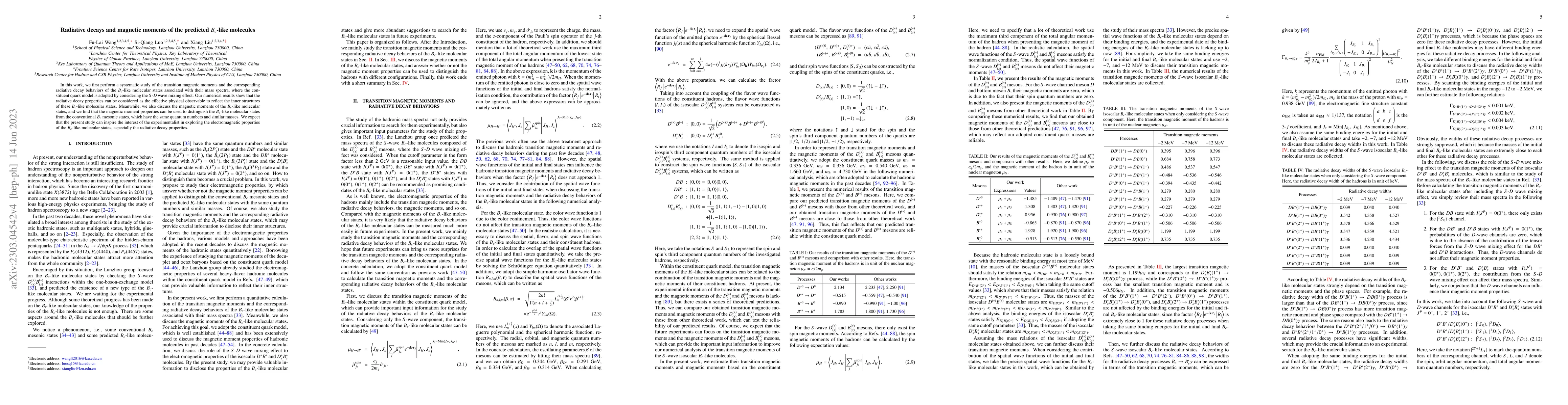 Thumbnail for Radiative decays and magnetic moments of the predicted $B_c$-like
  molecules