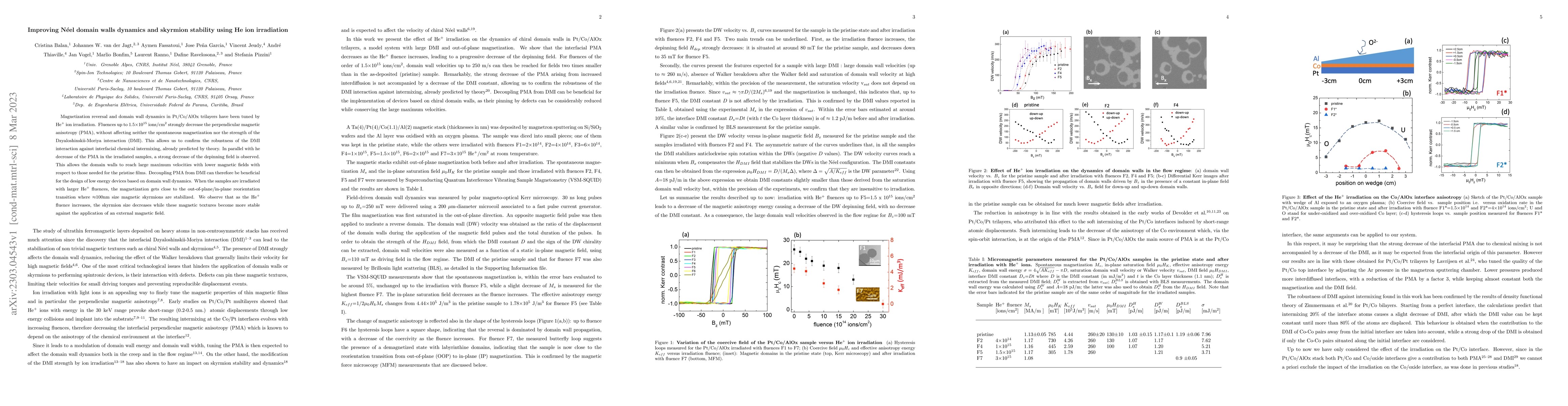 Thumbnail for Improving N\'eel domain walls dynamics and skyrmion stability using He
  ion irradiation