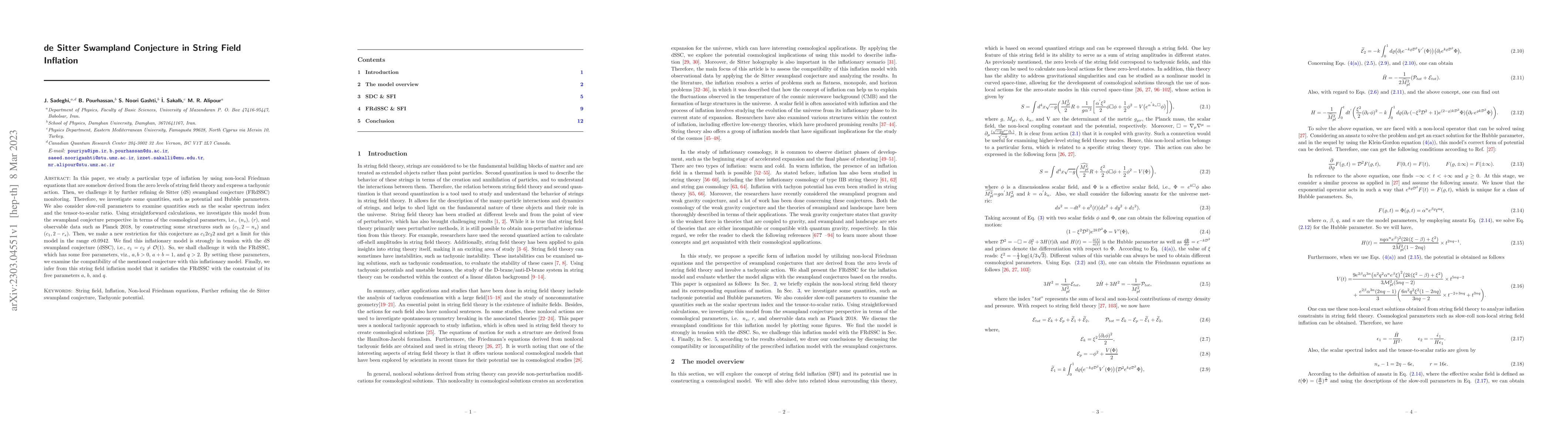 Thumbnail for de Sitter Swampland Conjecture in String Field Inflation