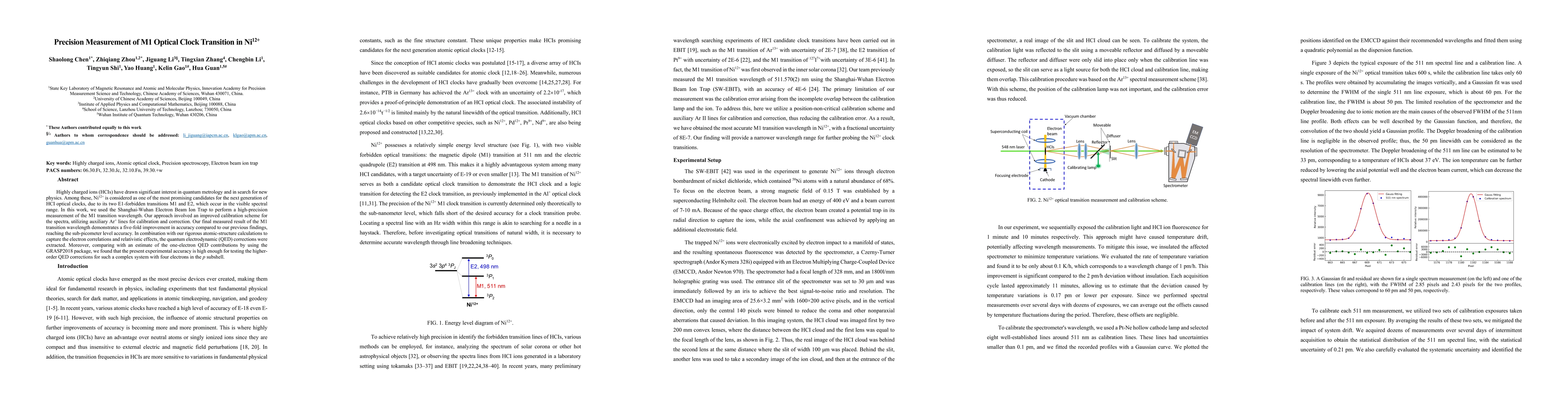 Thumbnail for Precision Measurement of M1 Optical Clock Transition in Ni12+