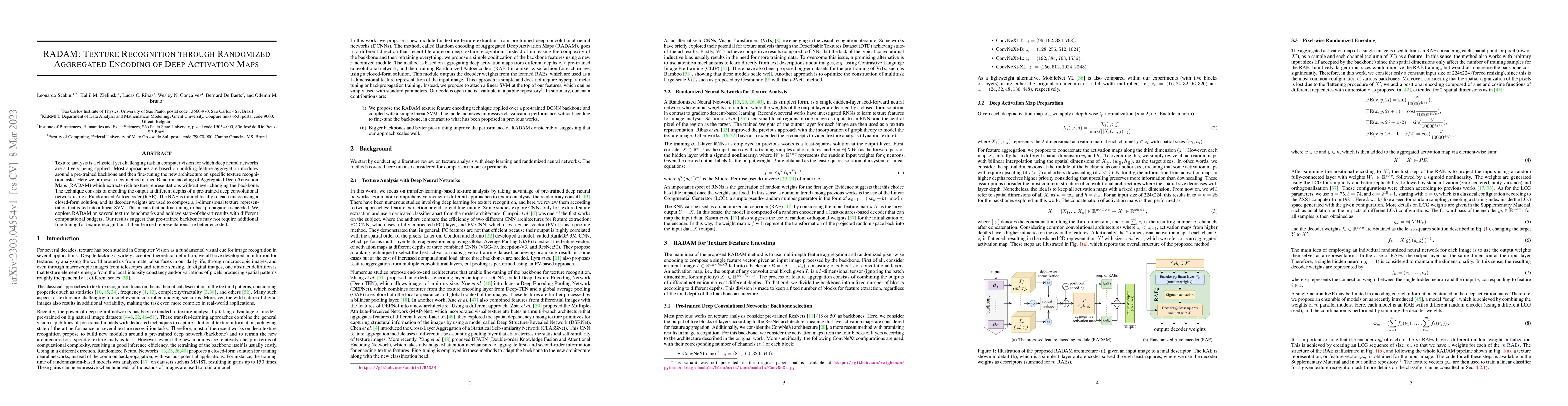 Thumbnail for RADAM: Texture Recognition through Randomized Aggregated Encoding of
  Deep Activation Maps