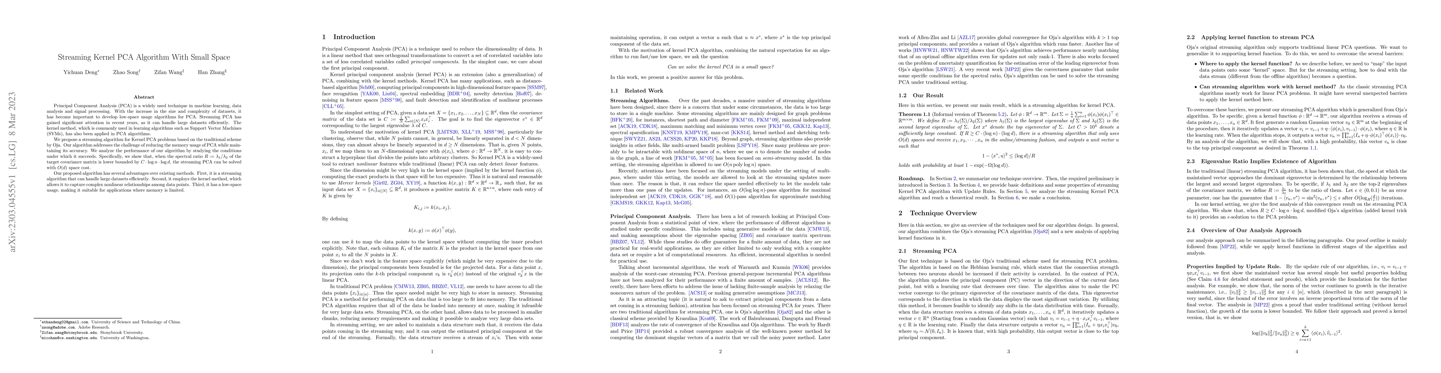 Thumbnail for Streaming Kernel PCA Algorithm With Small Space