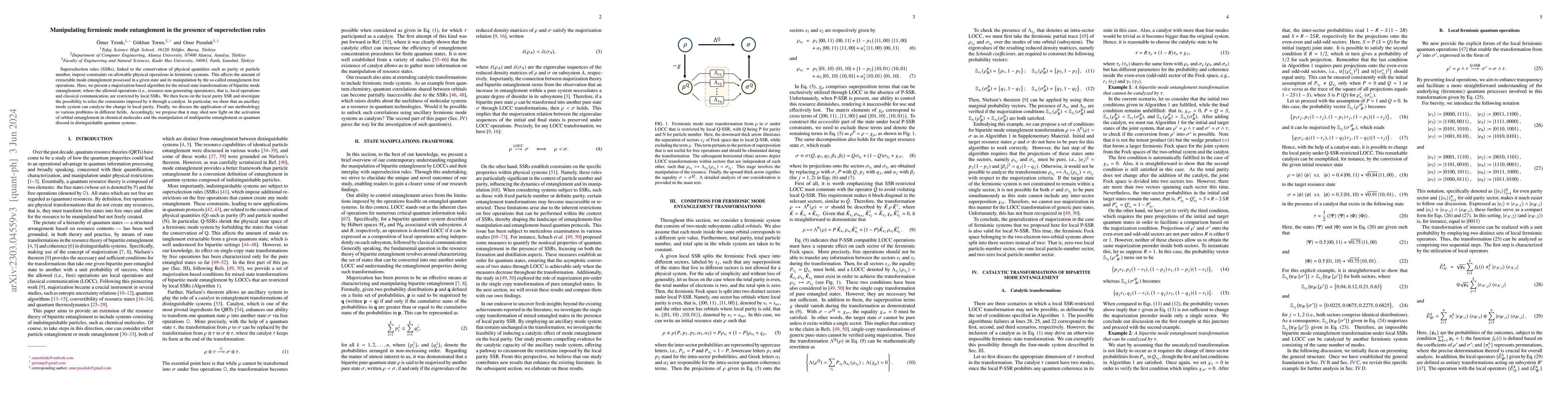 Thumbnail for Manipulating fermionic mode entanglement in the presence of
  superselection rules