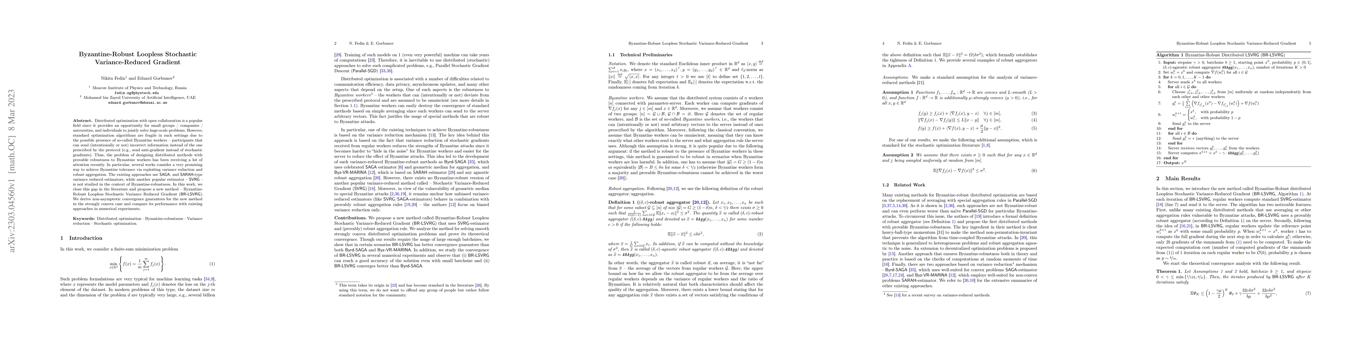 Thumbnail for Byzantine-Robust Loopless Stochastic Variance-Reduced Gradient