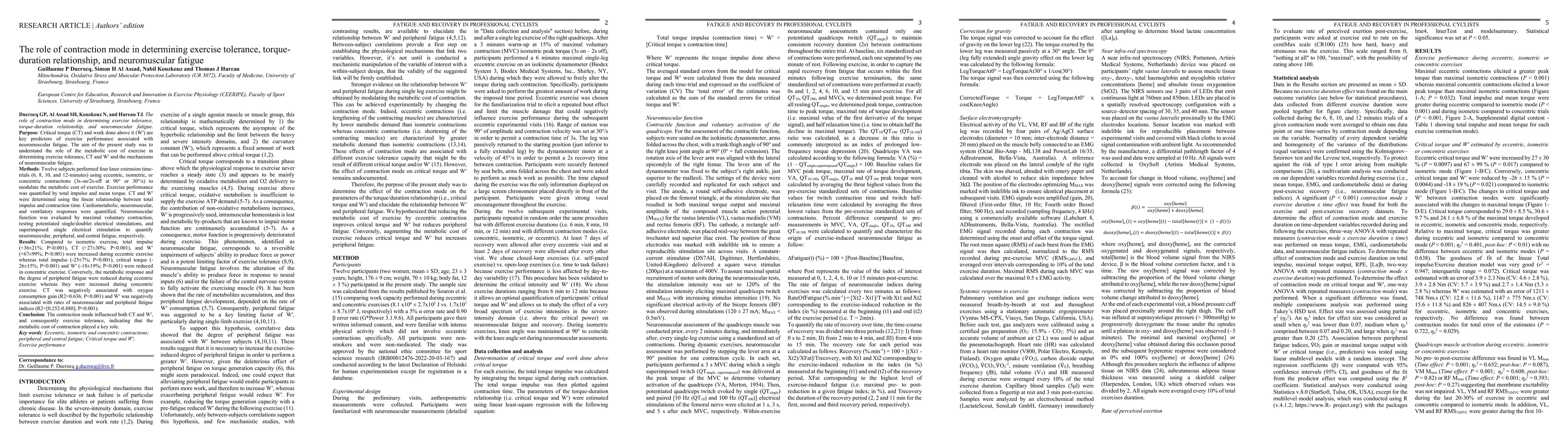 Thumbnail for The Role of Contraction Mode in Determining Exercise Tolerance,
  Torque-Duration Relationship, and Neuromuscular Fatigue