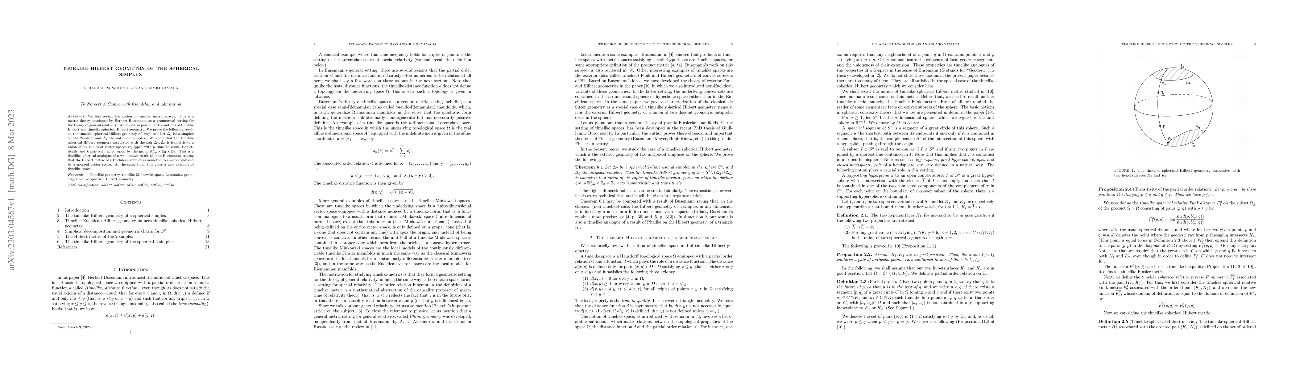 Thumbnail for Timelike Hilbert geometry of the spherical simplex