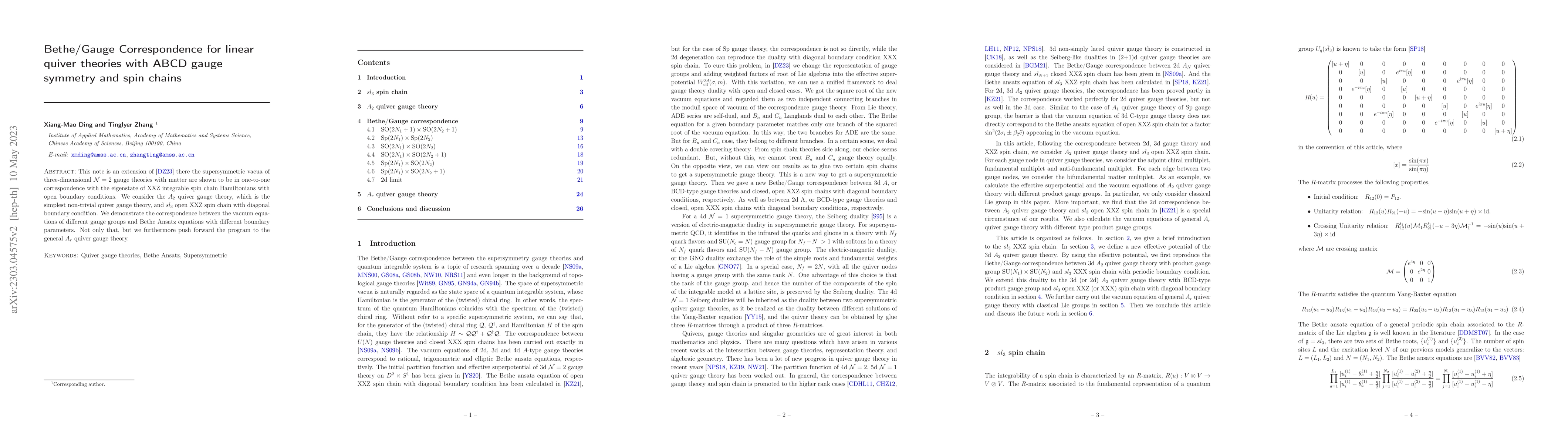 Thumbnail for Bethe/Gauge Correspondence for linear quiver theories with ABCD gauge
  symmetry and spin chains