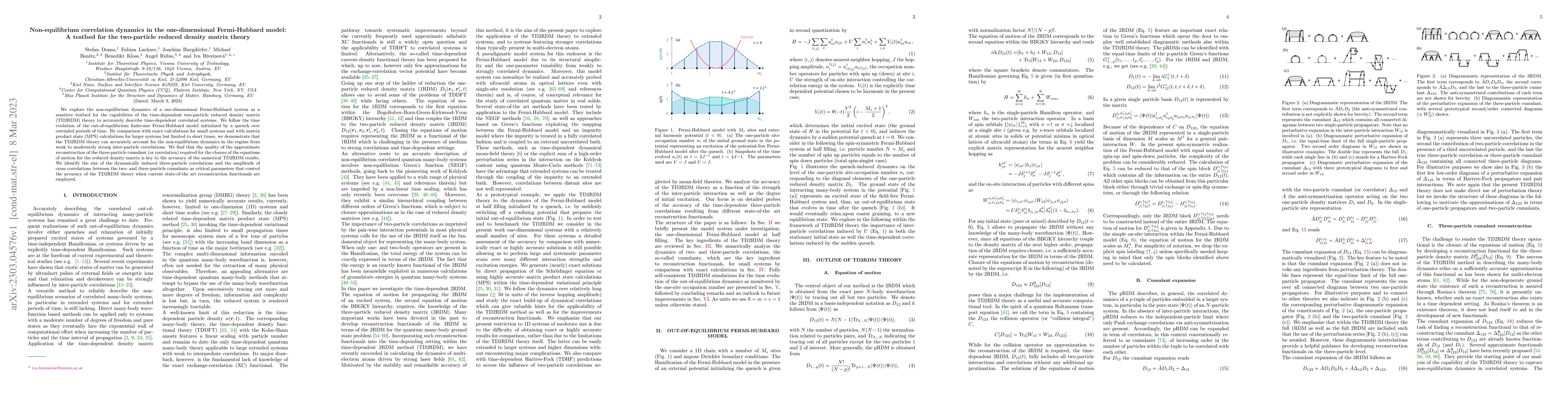 Thumbnail for Non-equilibrium correlation dynamics in the one-dimensional
  Fermi-Hubbard model: A testbed for the two-particle reduced density matrix
  theory