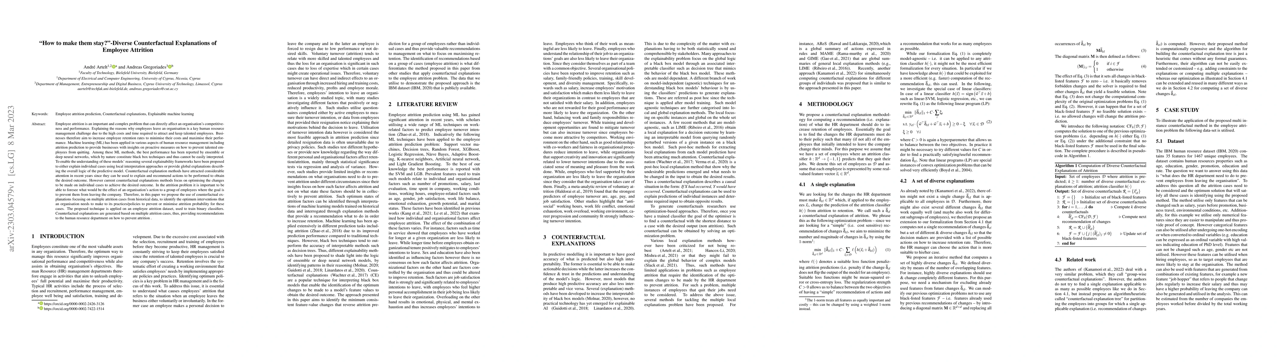 Thumbnail for "How to make them stay?" -- Diverse Counterfactual Explanations of
  Employee Attrition