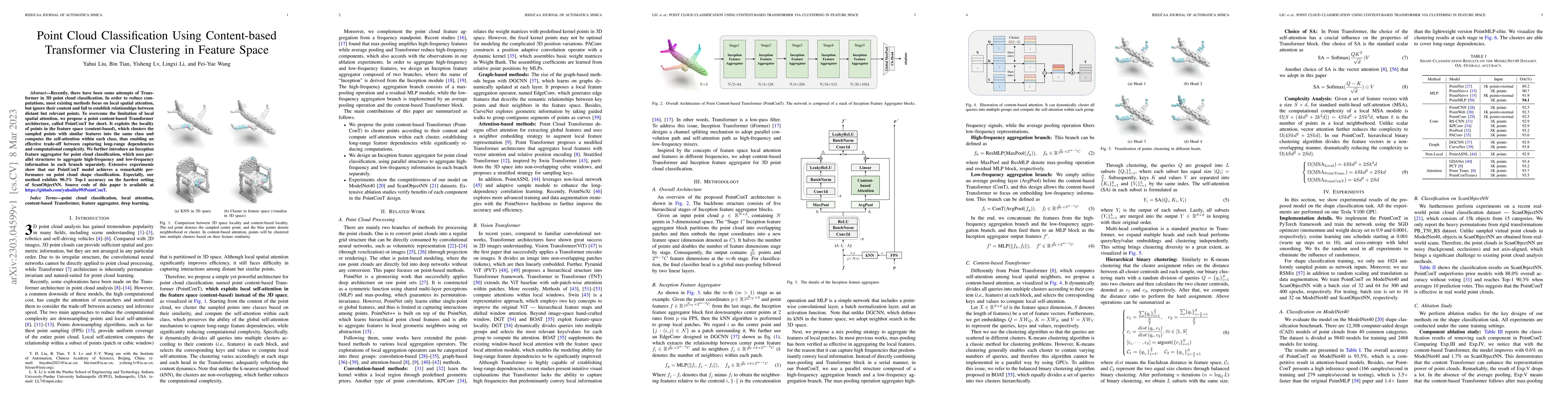 Thumbnail for Point Cloud Classification Using Content-based Transformer via
  Clustering in Feature Space