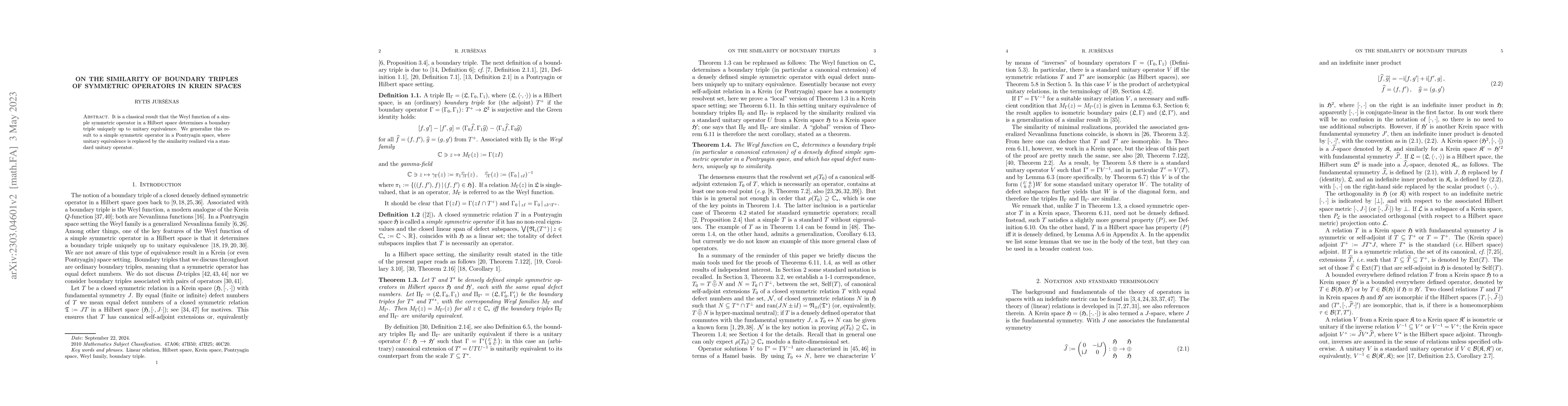 Thumbnail for On the similarity of boundary triples of symmetric operators in Krein
  spaces