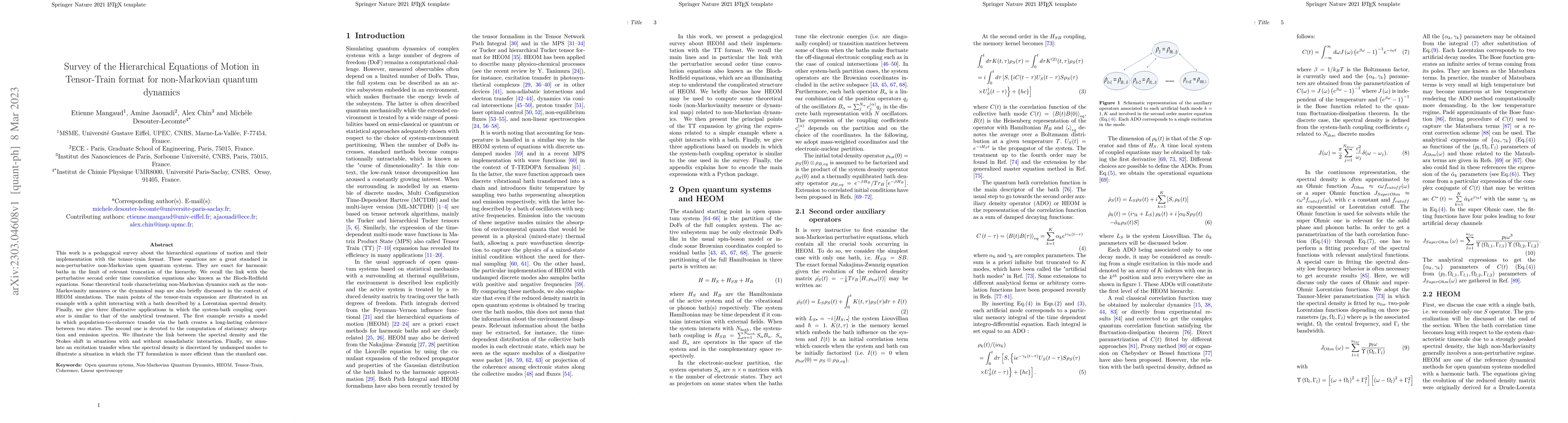Thumbnail for Survey of the Hierarchical Equations of Motion in Tensor-Train format
  for non-Markovian quantum dynamics