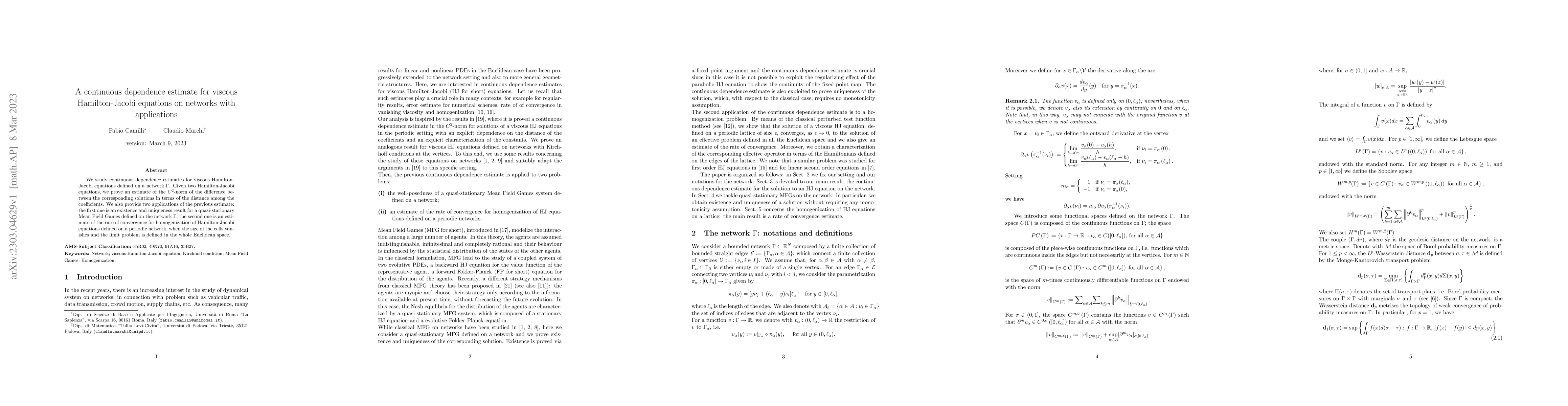Thumbnail for A continuous dependence estimate for viscous Hamilton-Jacobi equations
  on networks with applications