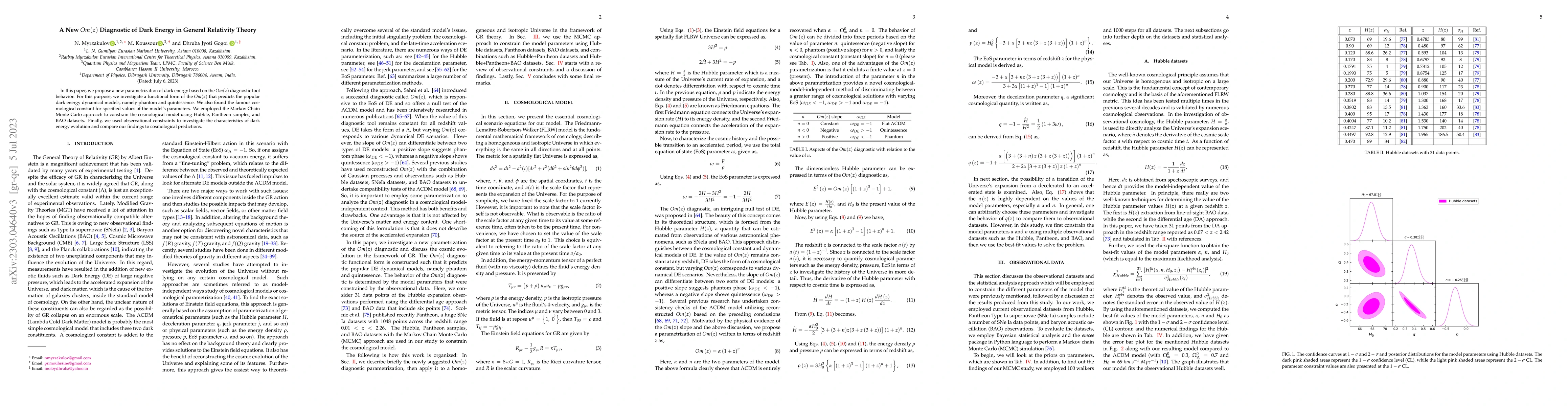 Thumbnail for A New $Om(z)$ Diagnostic of Dark Energy in General Relativity Theory
