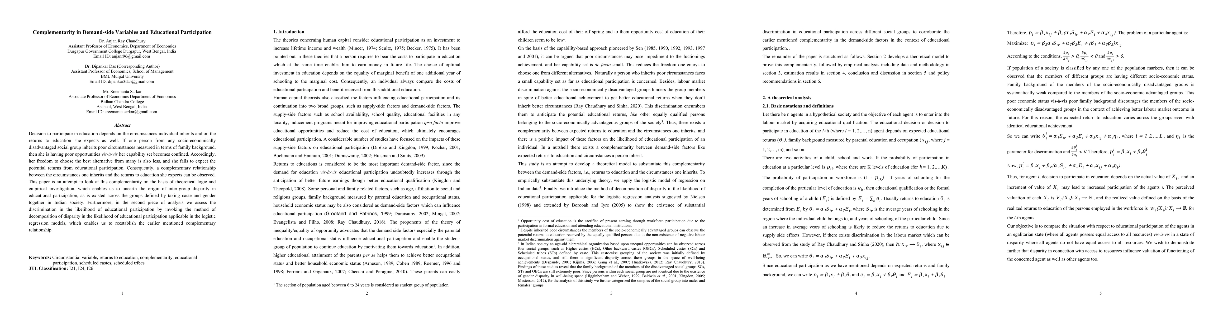 Thumbnail for Complementarity in Demand-side Variables and Educational Participation