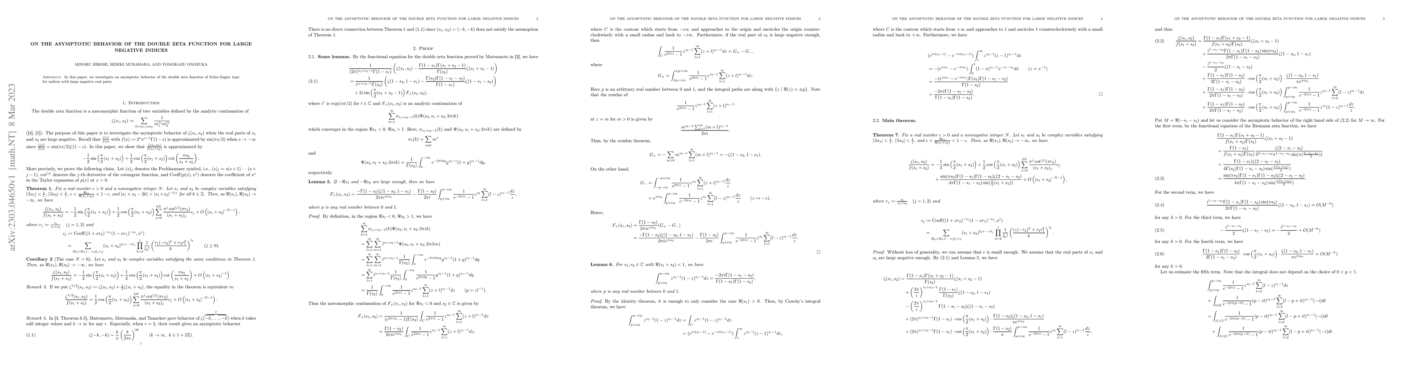 Thumbnail for On the asymptotic behavior of the double zeta function for large
  negative indices