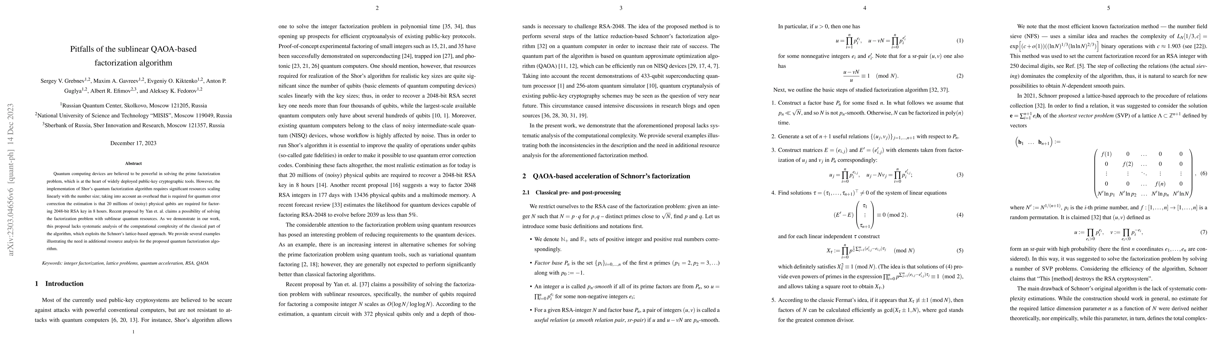 Thumbnail for Pitfalls of the sublinear QAOA-based factorization algorithm