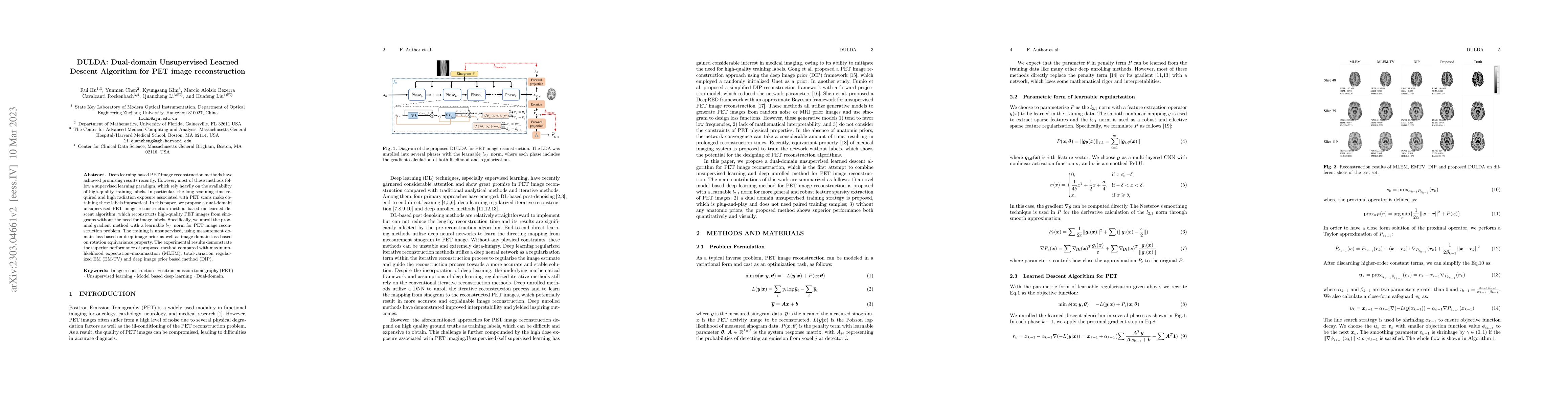 Thumbnail for DULDA: Dual-domain Unsupervised Learned Descent Algorithm for PET image
  reconstruction