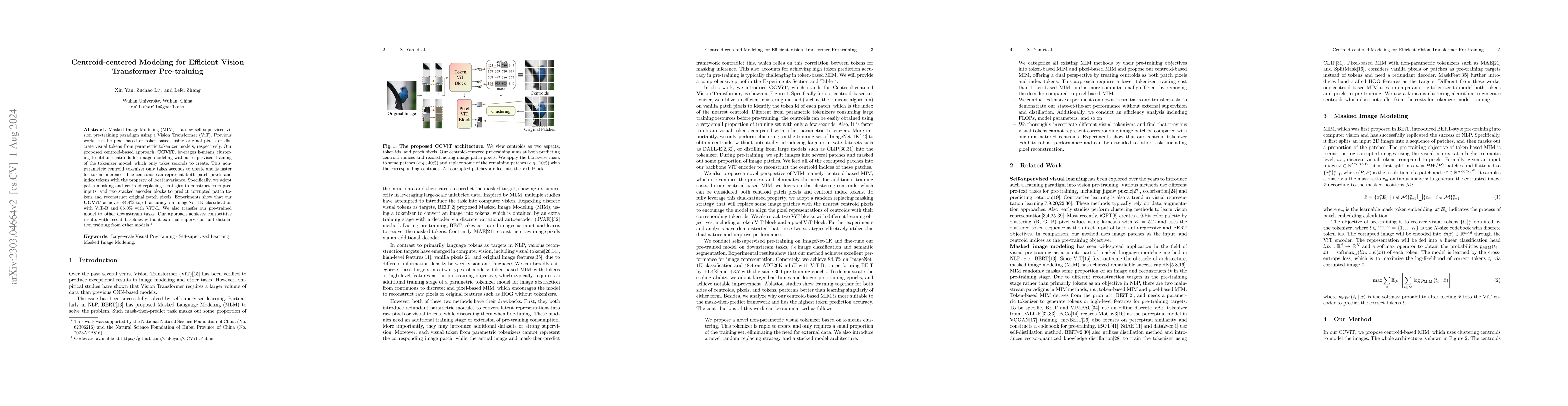 Thumbnail for Centroid-centered Modeling for Efficient Vision Transformer Pre-training