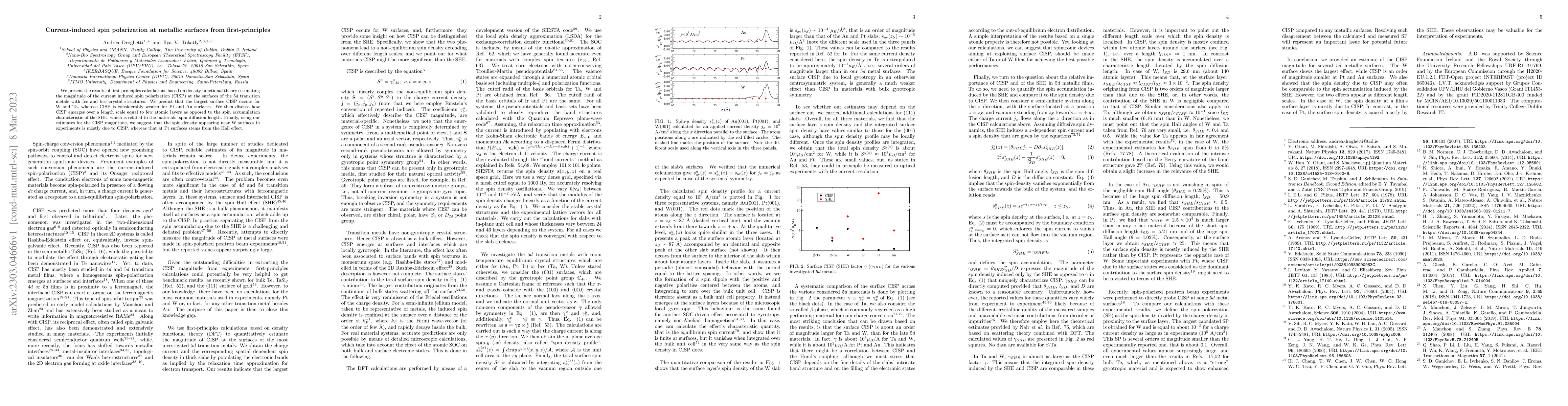 Thumbnail for Current-induced spin polarization at metallic surfaces from
  first-principles