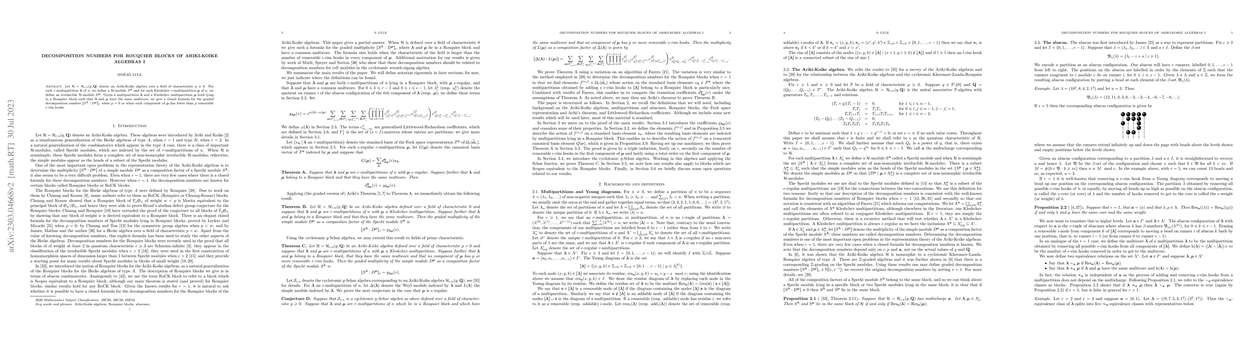 Thumbnail for Decomposition numbers for Rouquier blocks of Ariki-Koike algebras I