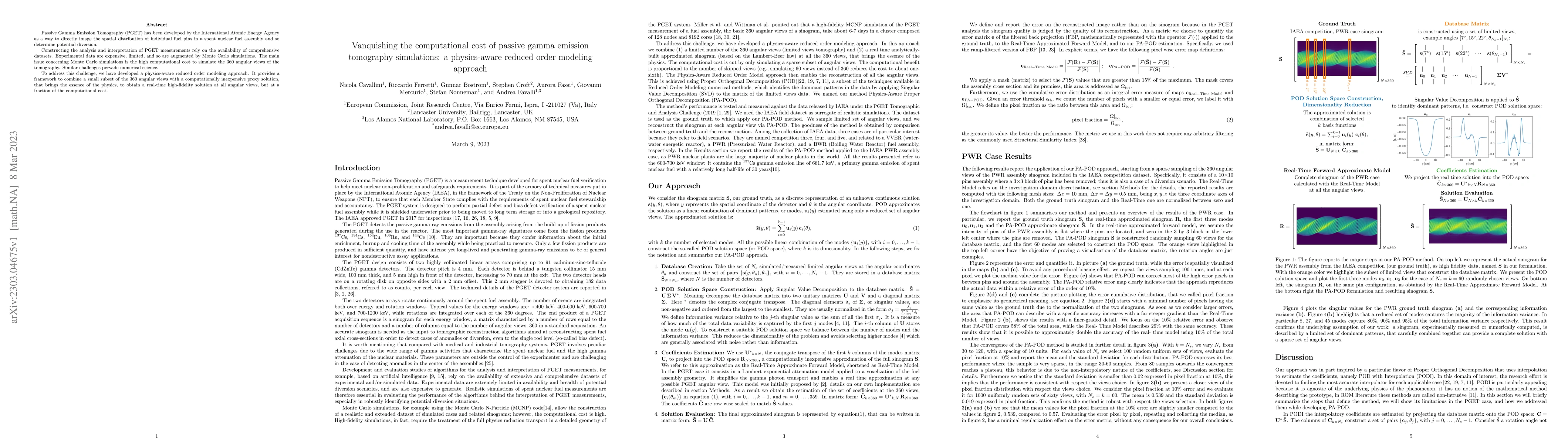 Thumbnail for Vanquishing the computational cost of passive gamma emission tomography
  simulations: a physics-aware reduced order modeling approach