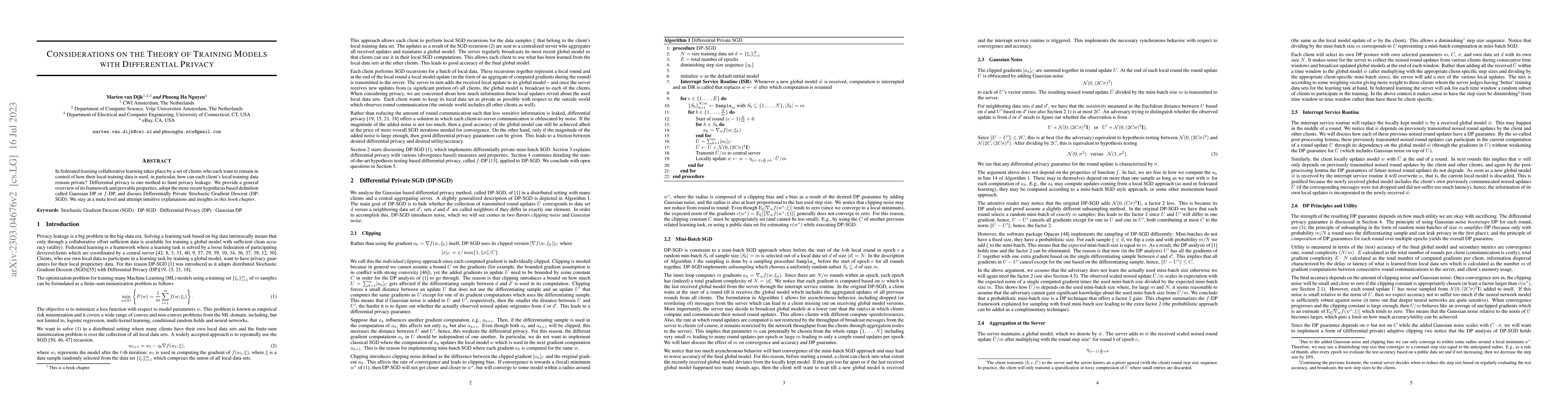 Thumbnail for Considerations on the Theory of Training Models with Differential
  Privacy