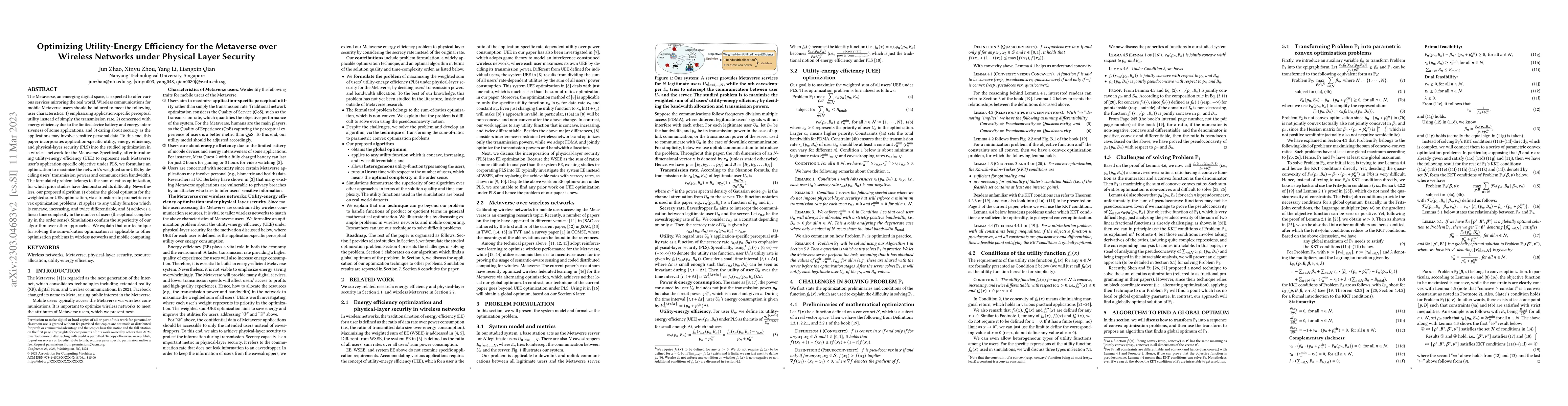 Thumbnail for Optimizing Utility-Energy Efficiency for the Metaverse over Wireless
  Networks under Physical Layer Security