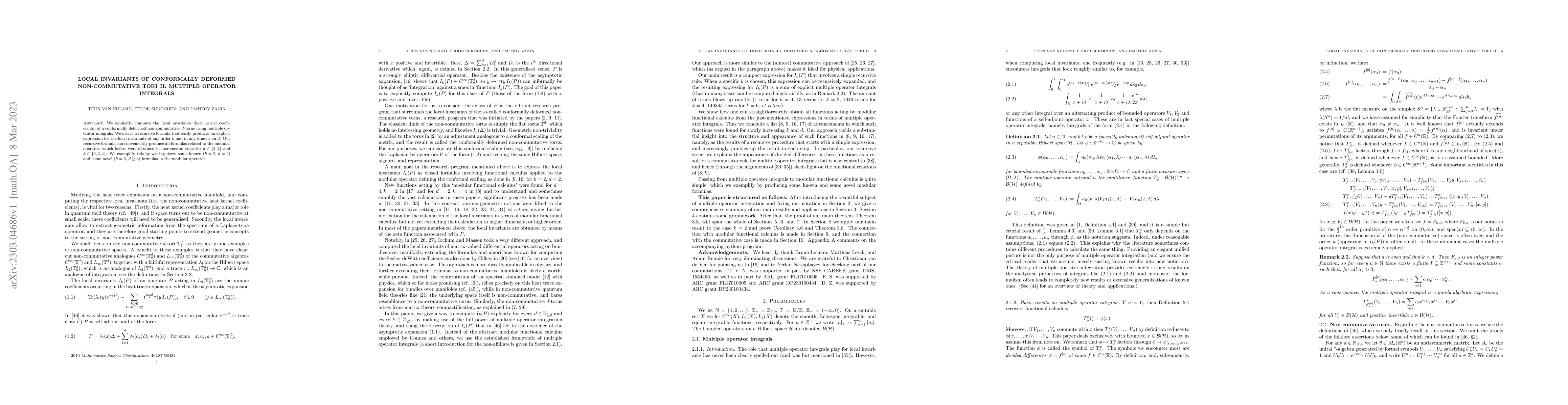 Thumbnail for Local invariants of conformally deformed non-commutative tori II:
  multiple operator integrals