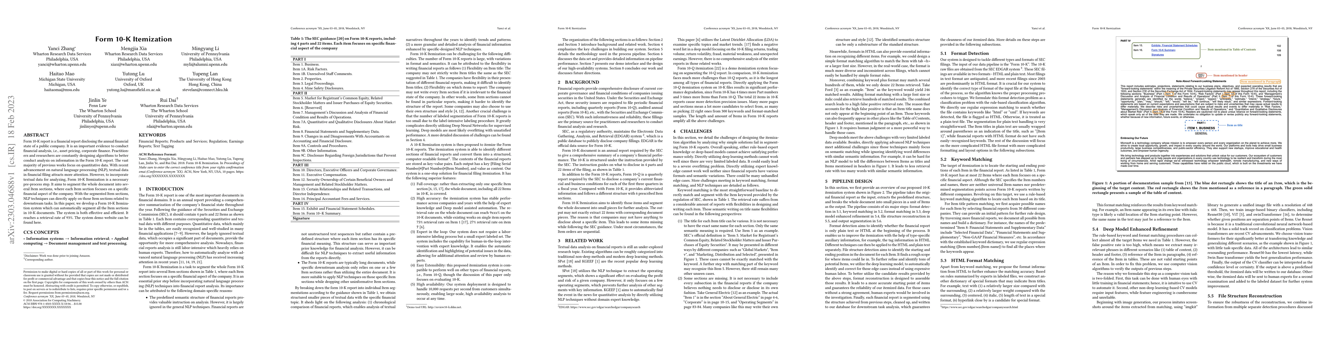 Thumbnail for Form 10-K Itemization
