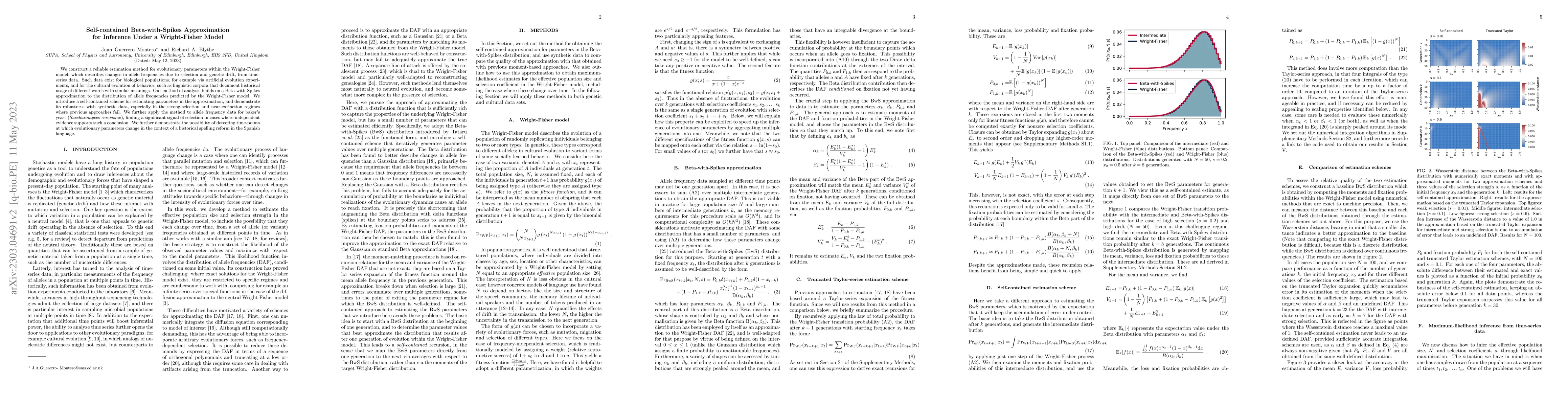 Thumbnail for Self-contained Beta-with-Spikes Approximation for Inference Under a
  Wright-Fisher Model