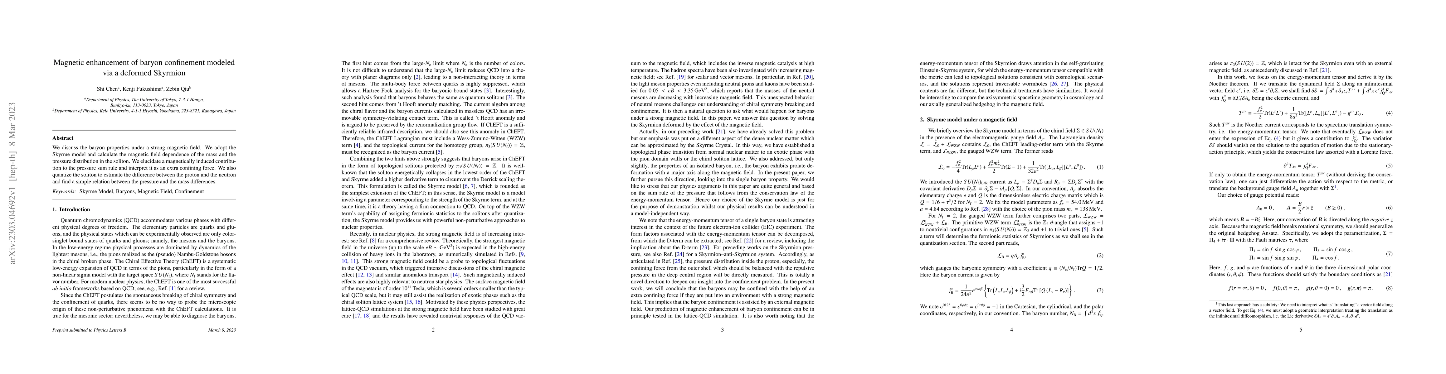 Thumbnail for Magnetic enhancement of baryon confinement modeled via a deformed
  Skyrmion