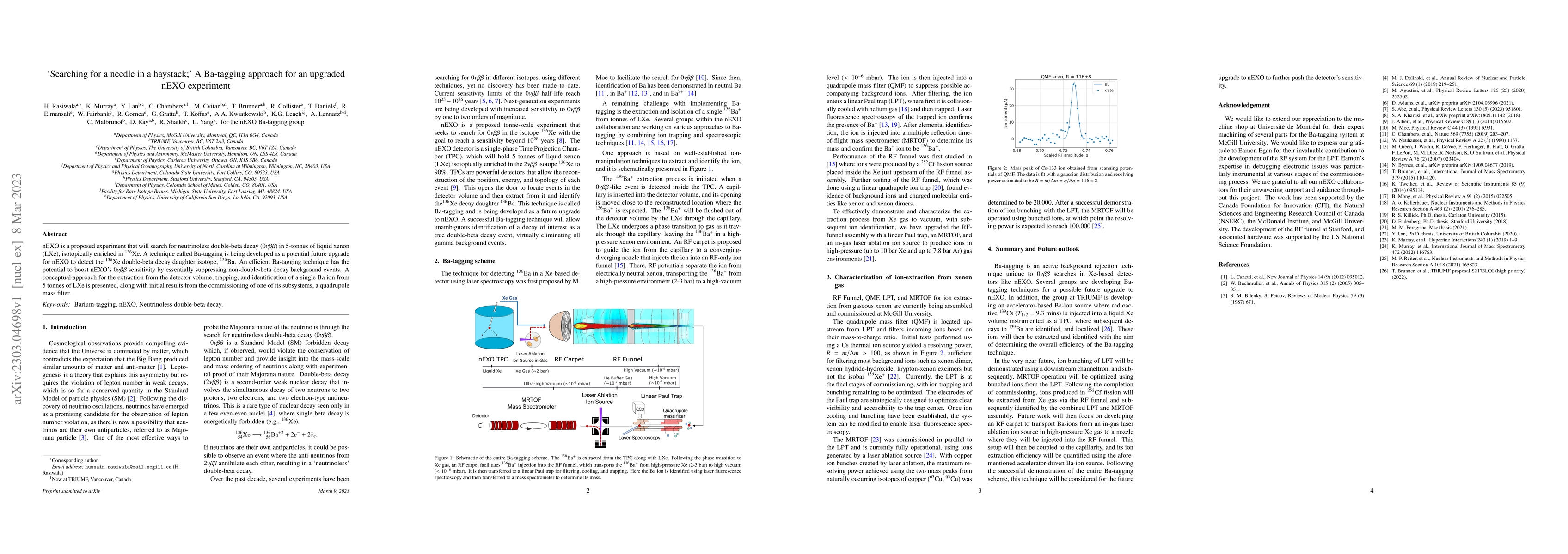 Thumbnail for 'Searching for a needle in a haystack;' A Ba-tagging approach for an
  upgraded nEXO experiment
